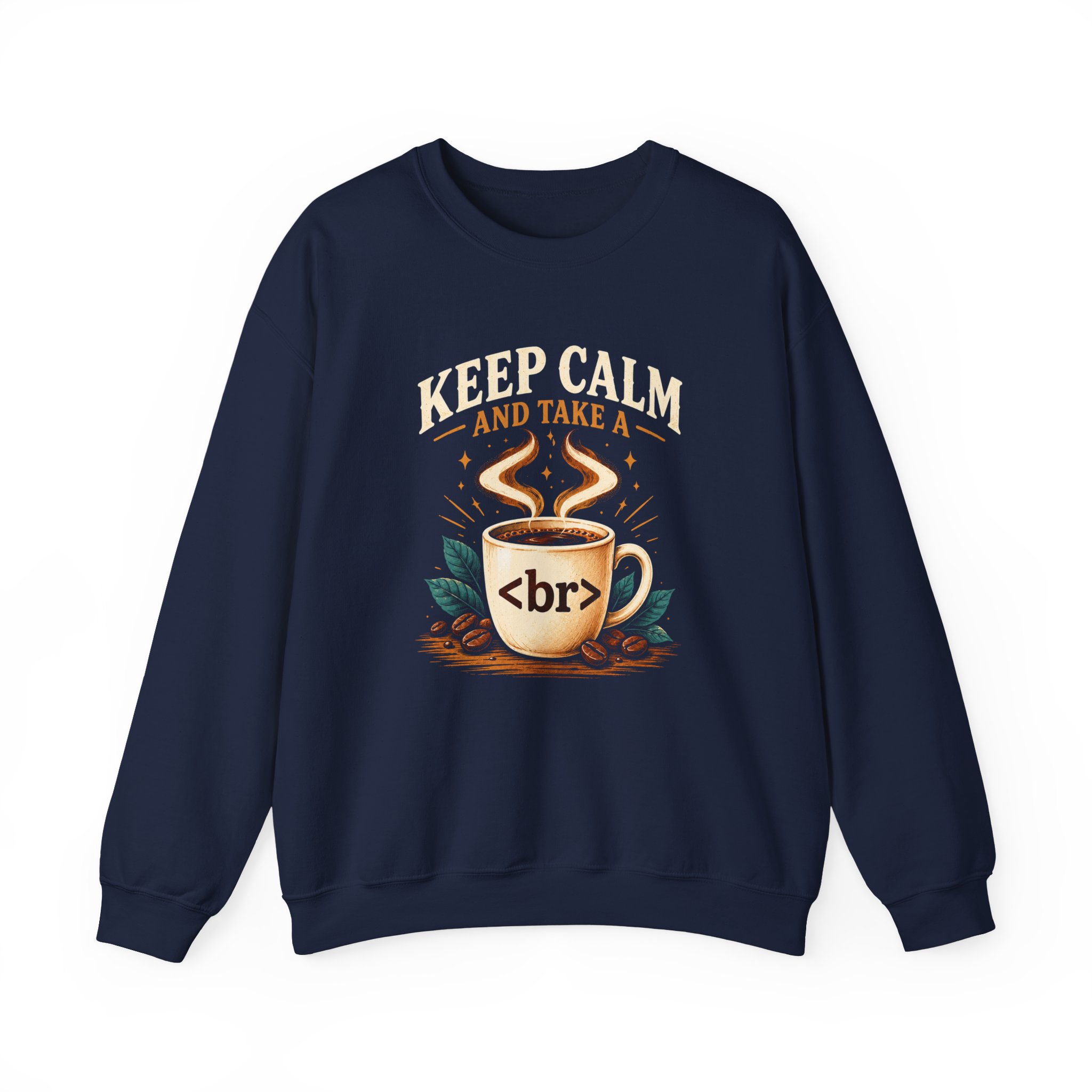 Keep Calm Coffee Break crewneck sweatshirt in Navy, front view