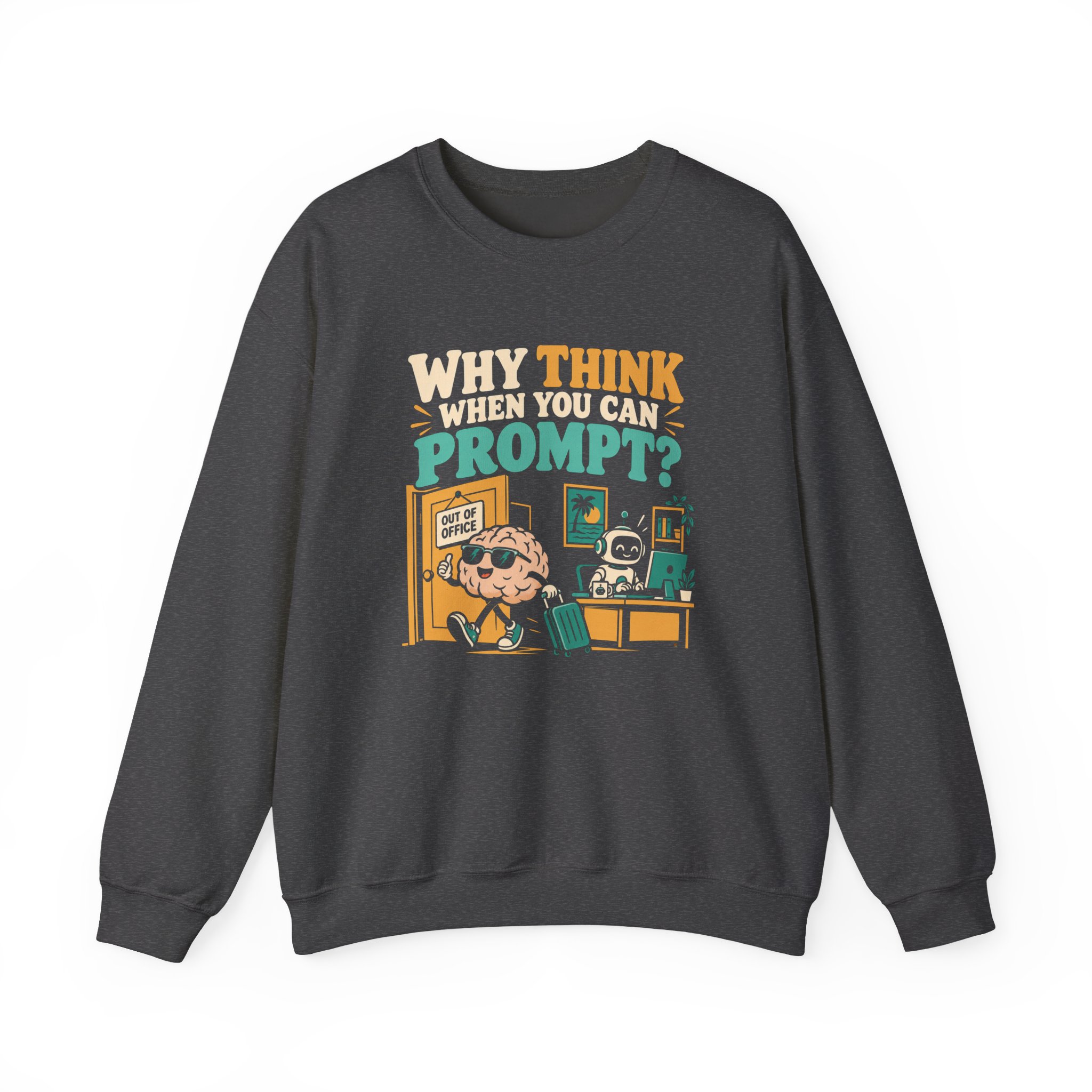 Prompt Out of Office crewneck sweatshirt in Dark Heather, front view