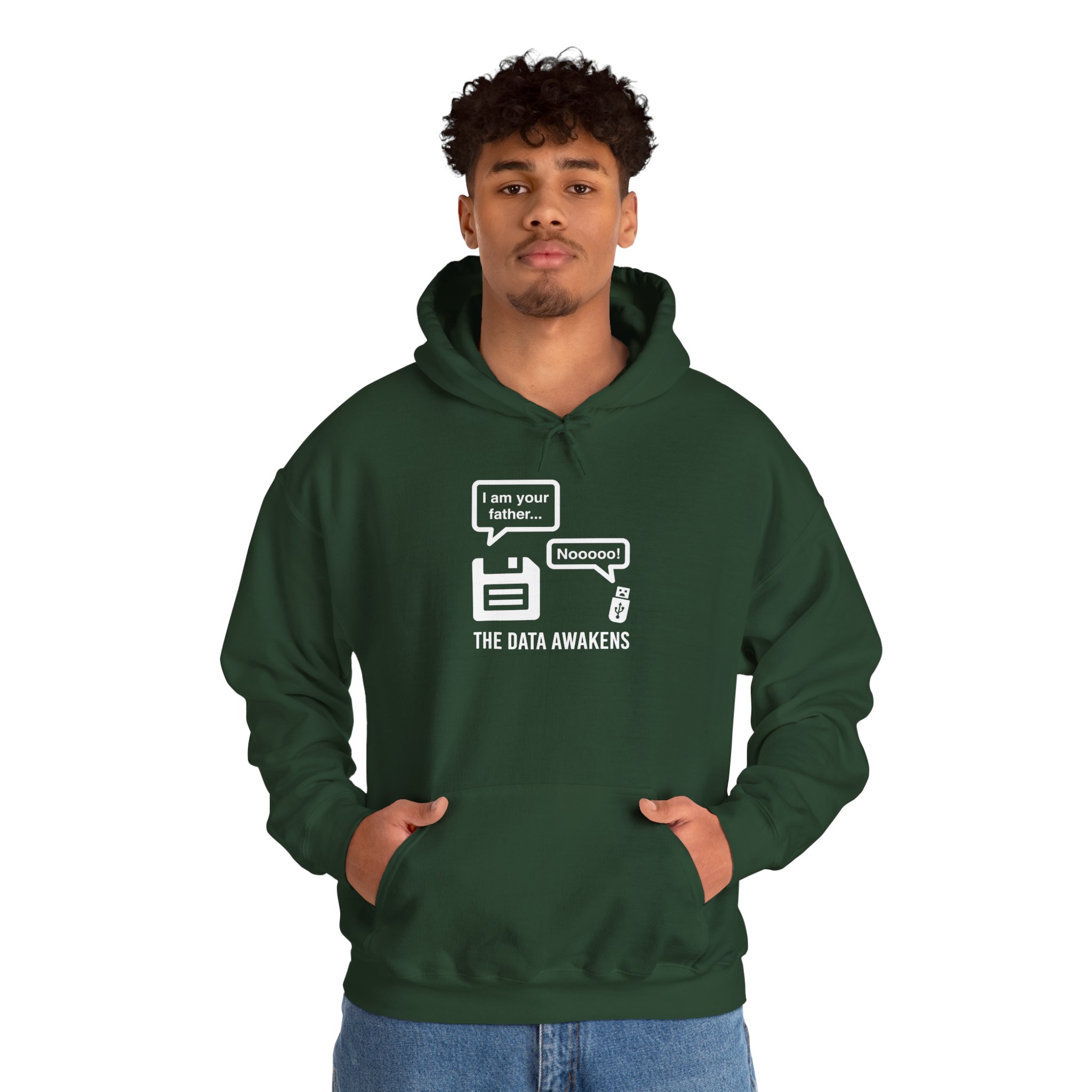 The Data Awakens hoodie in Forest Green, worn by a model, second view