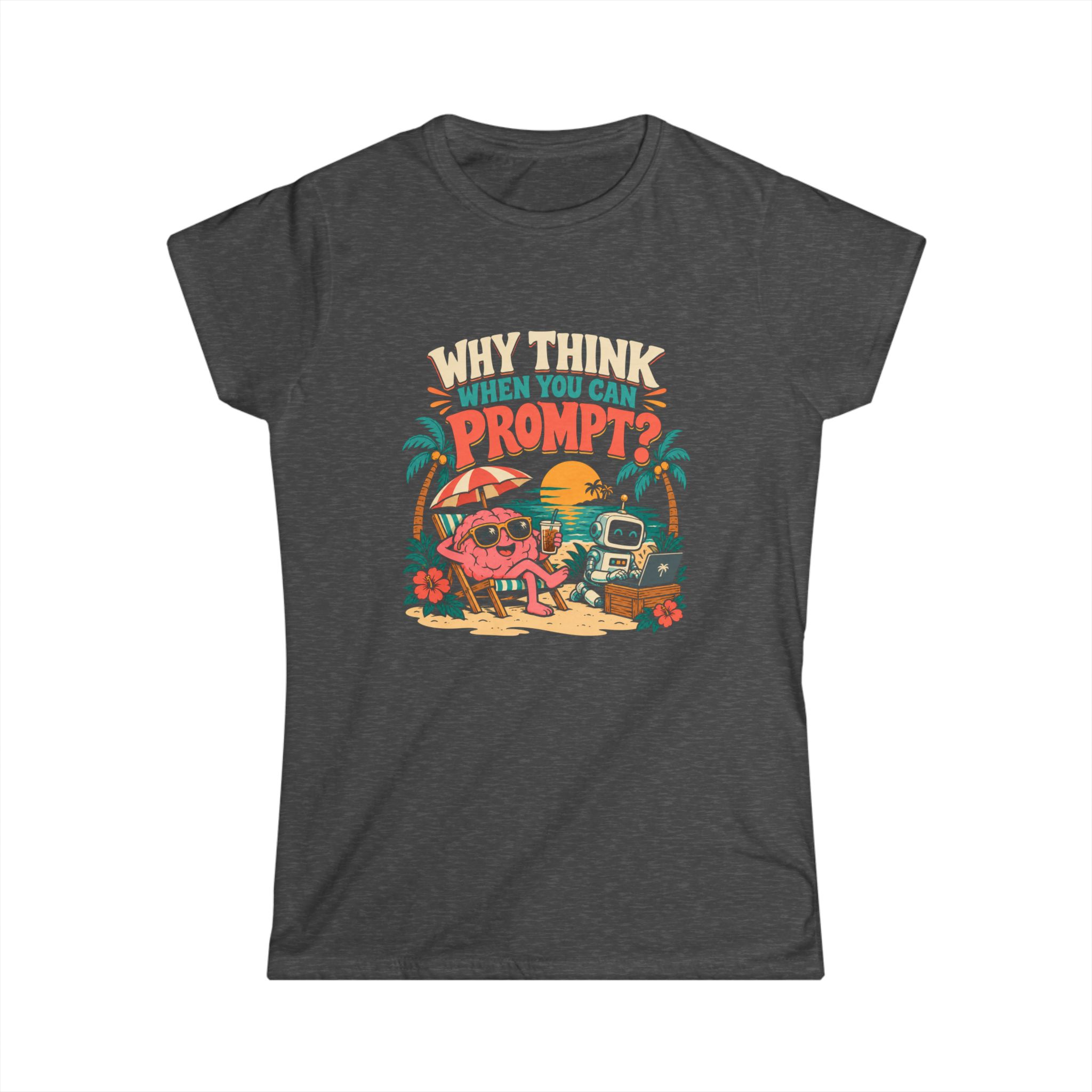 Prompt Beach Brain women's T-shirt in Dark Heather, front view