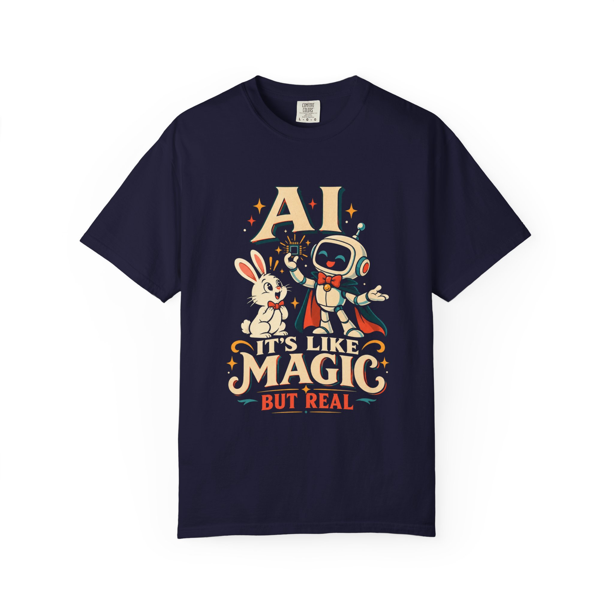 AI Magic Bunny T-shirt in True Navy, front view