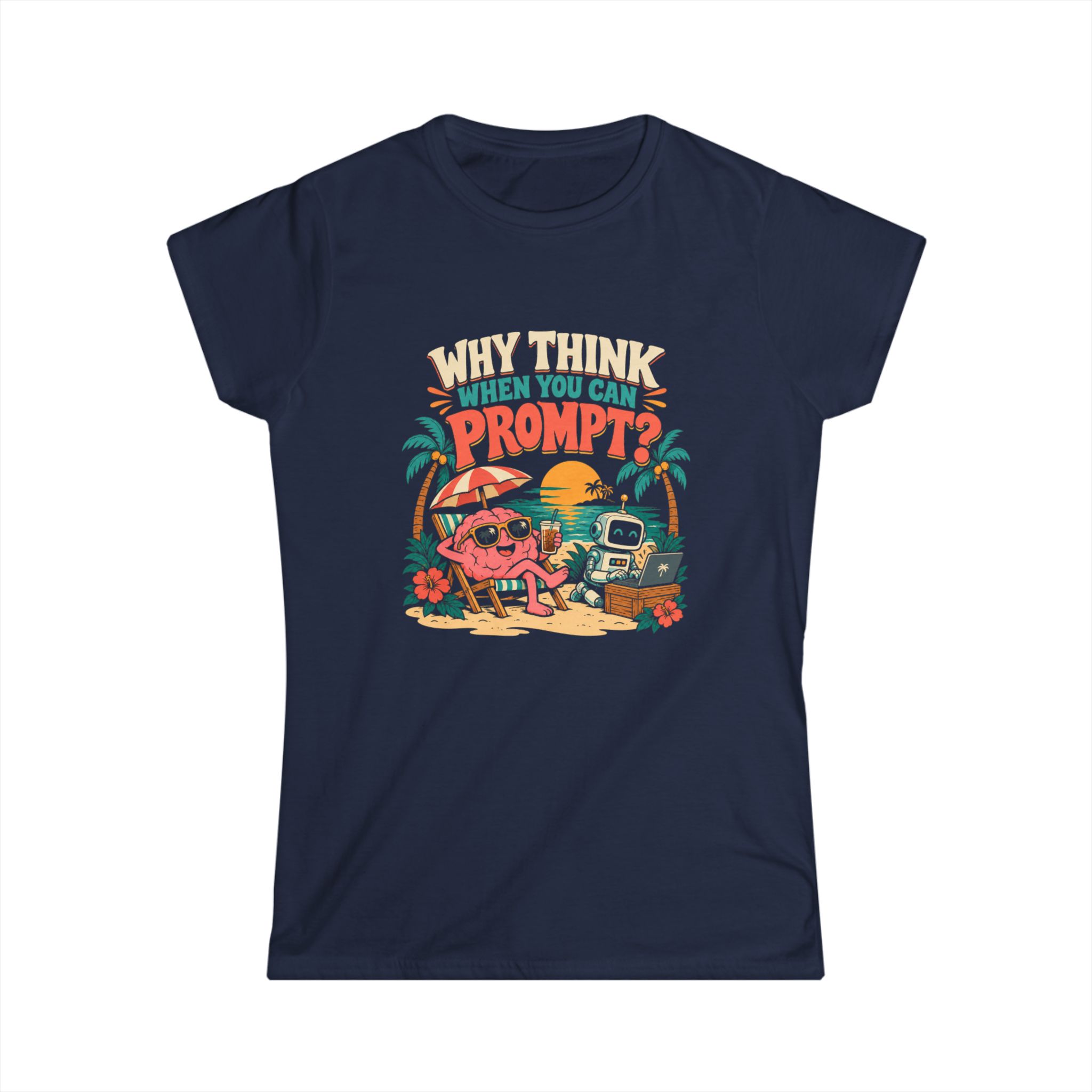 Prompt Beach Brain women's T-shirt in Navy, front view