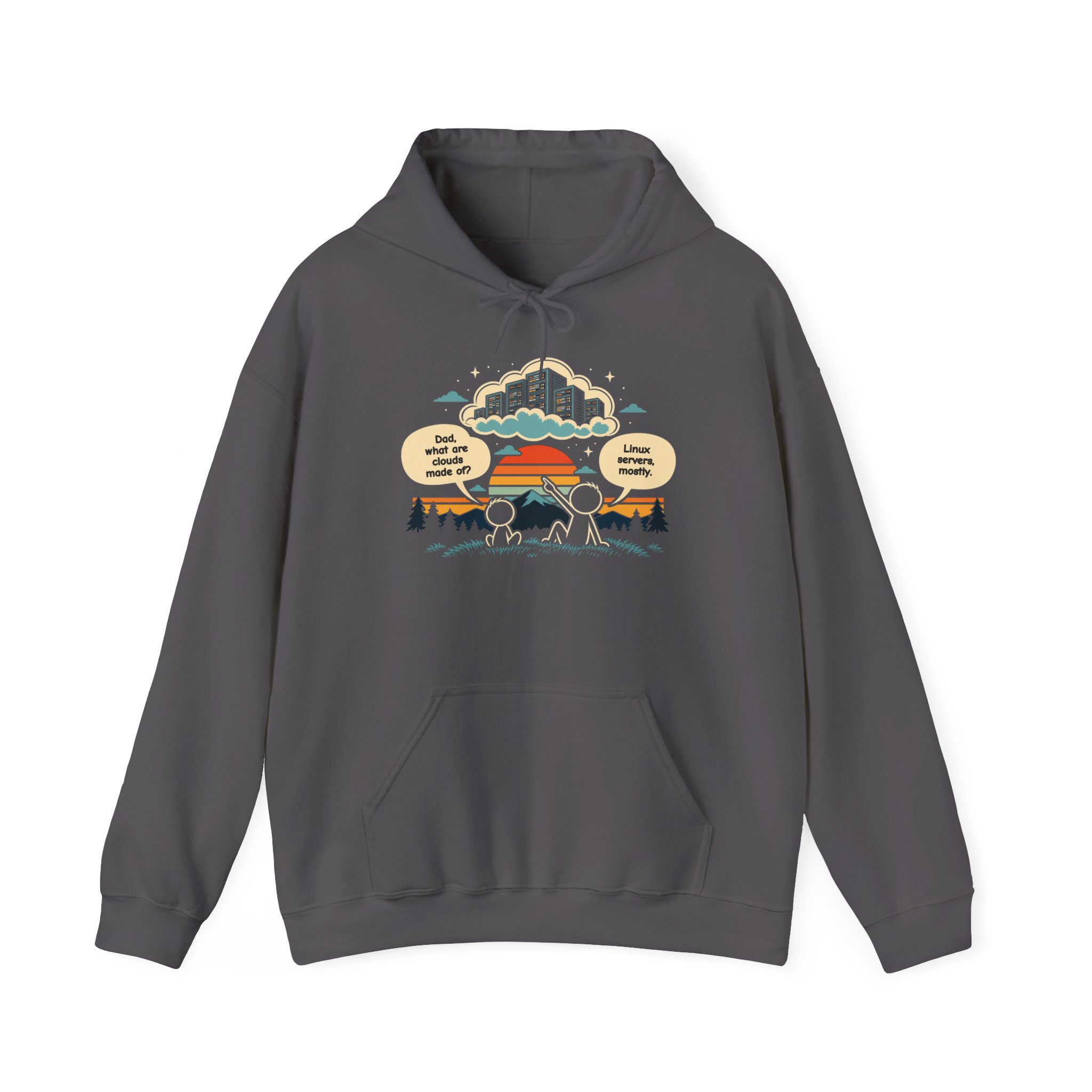 Linux Clouds hoodie in Charcoal, front view