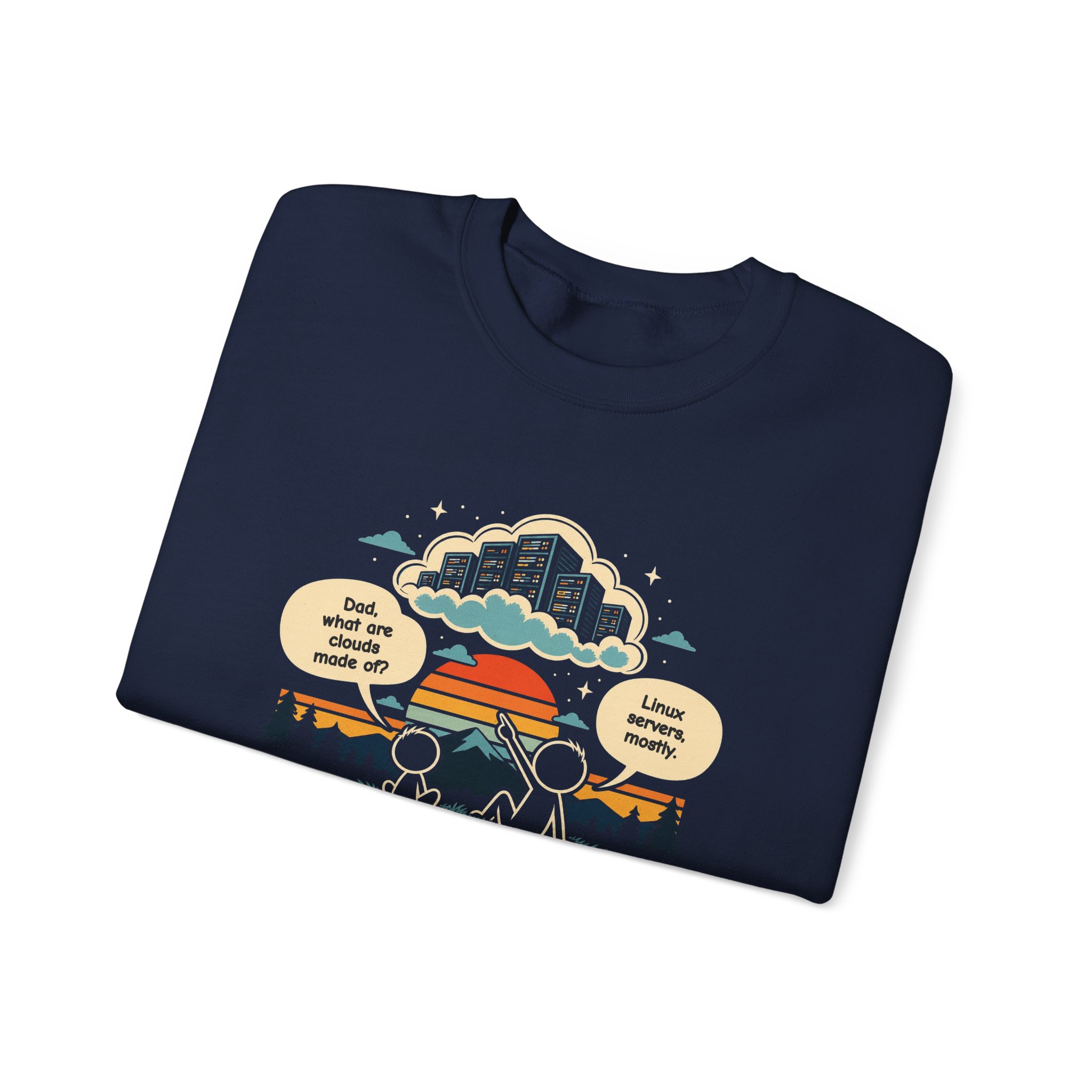 Linux Clouds crewneck sweatshirt in Navy, folded
