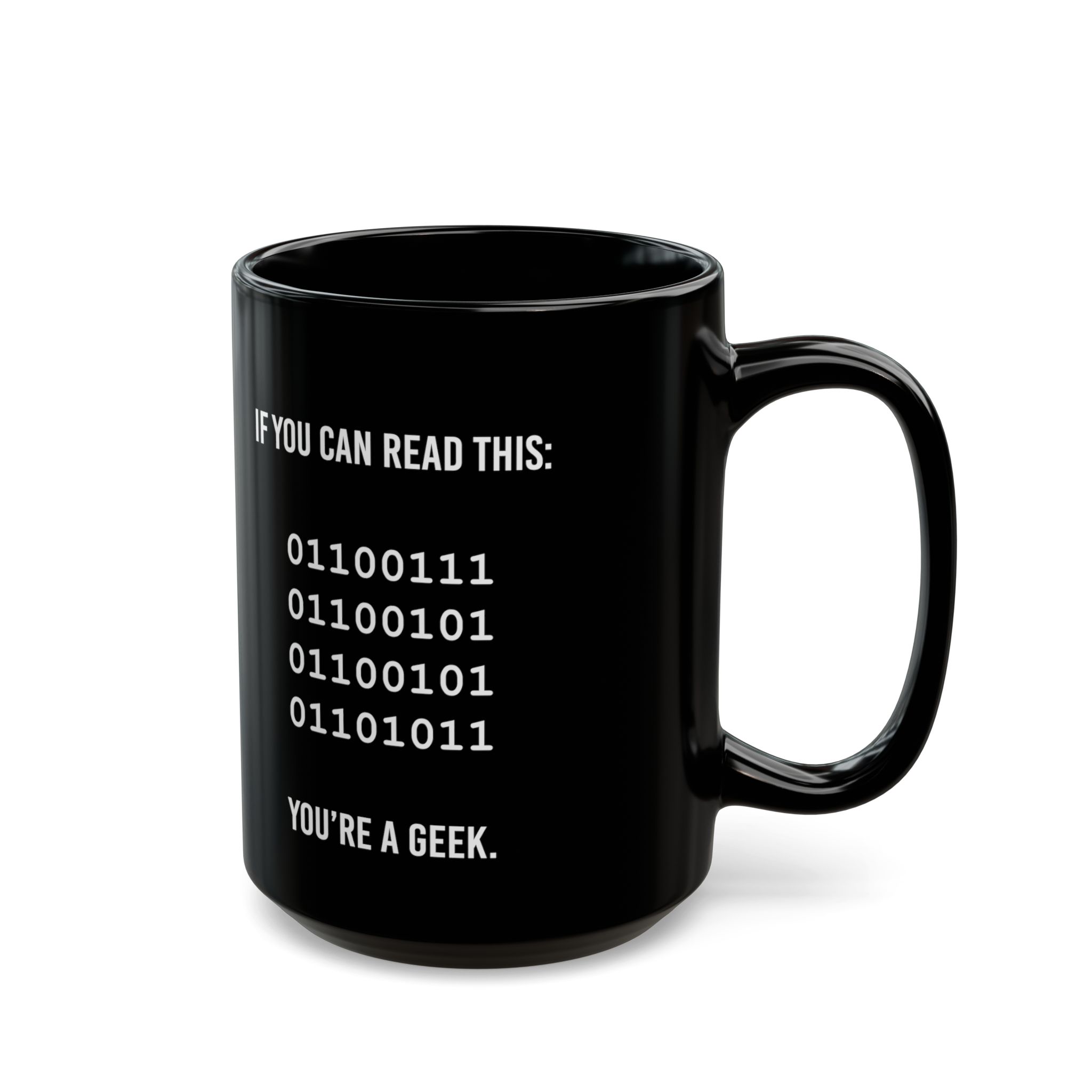 Geek Binary Code black mug, 15 oz, right side