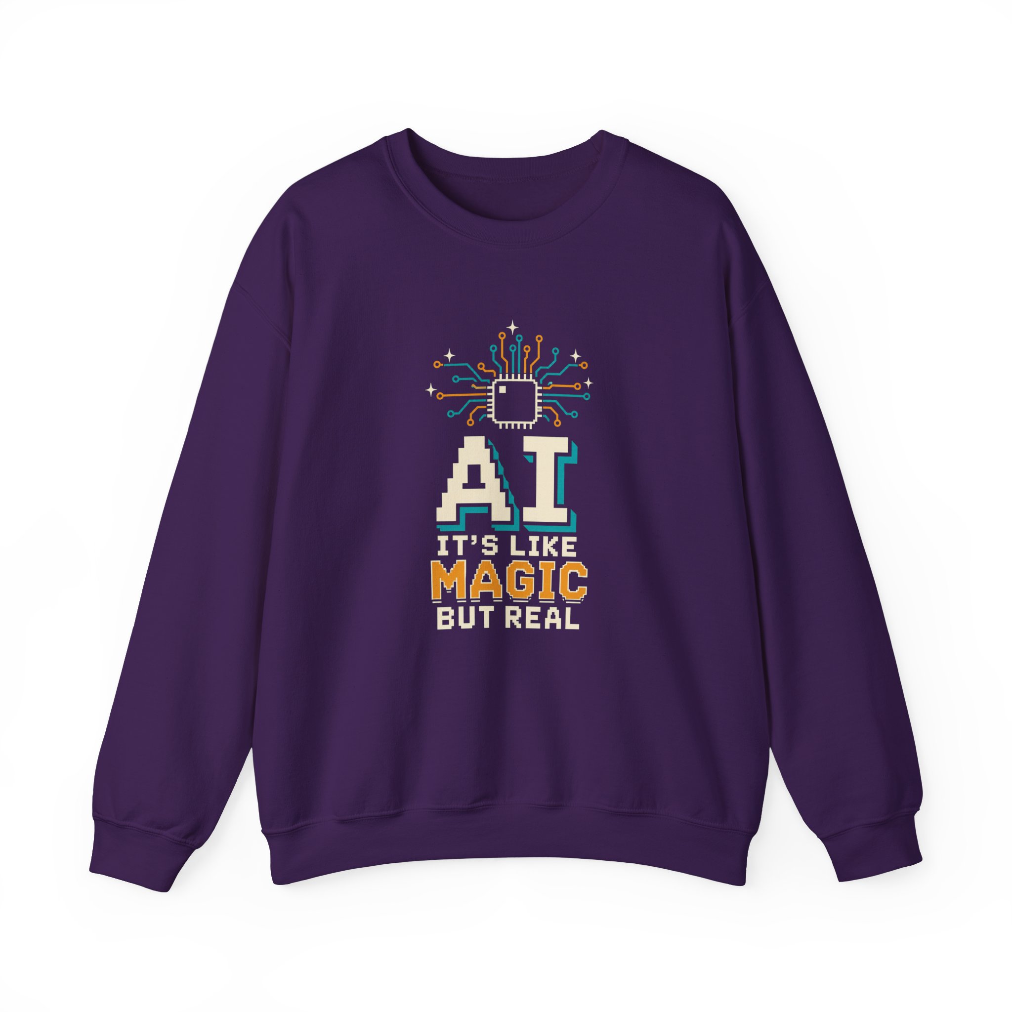 AI Magic Chip crewneck sweatshirt in Purple, front view
