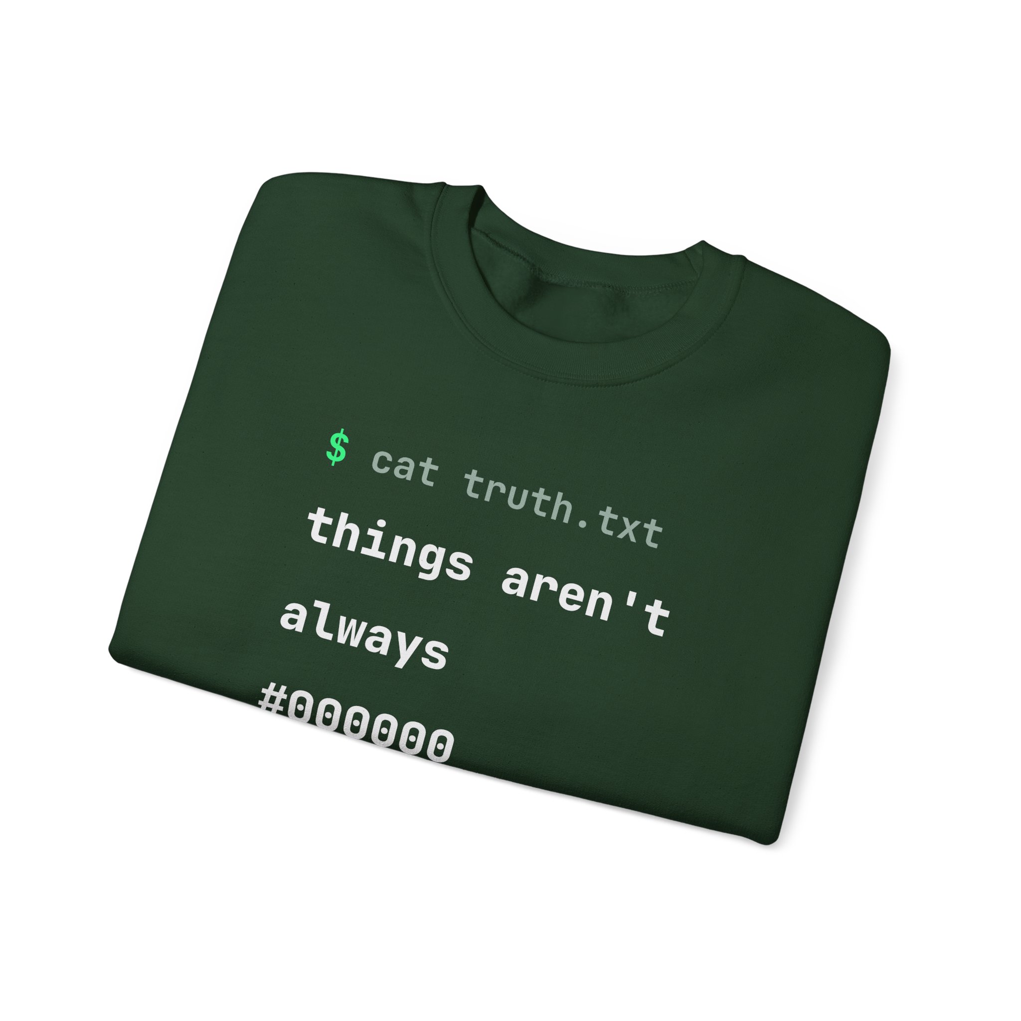 cat truth.txt crewneck sweatshirt in Forest Green, folded