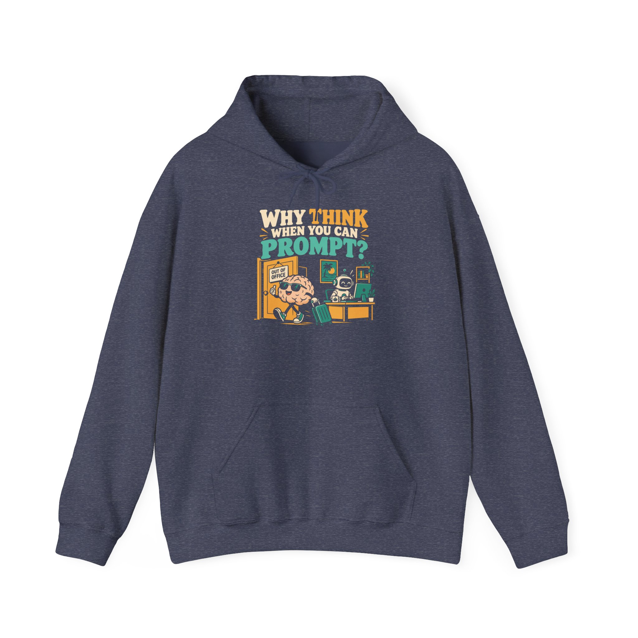 Prompt Out of Office hoodie in Heather Sport Dark Navy, front view