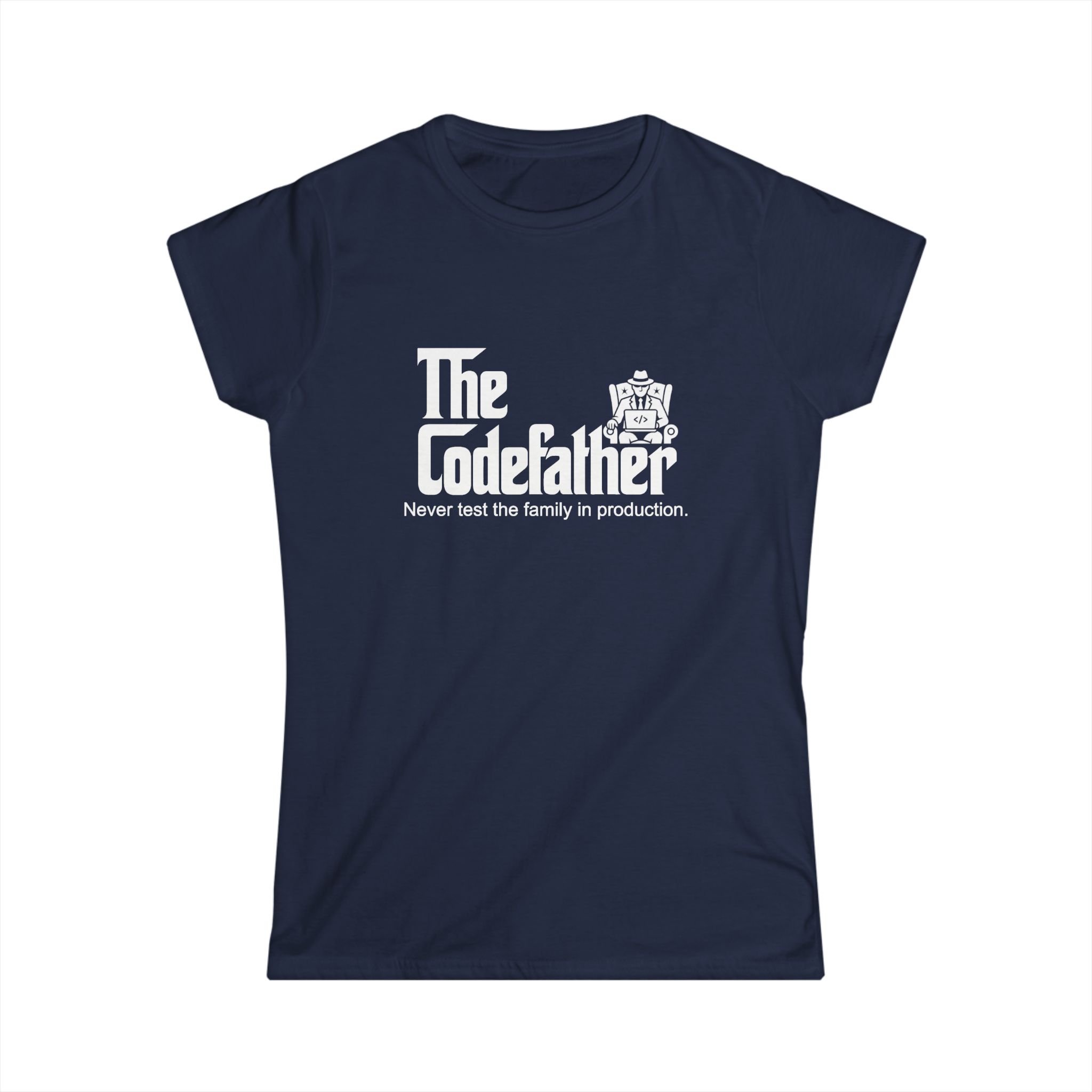 The Codefather women's T-shirt in Navy, front view