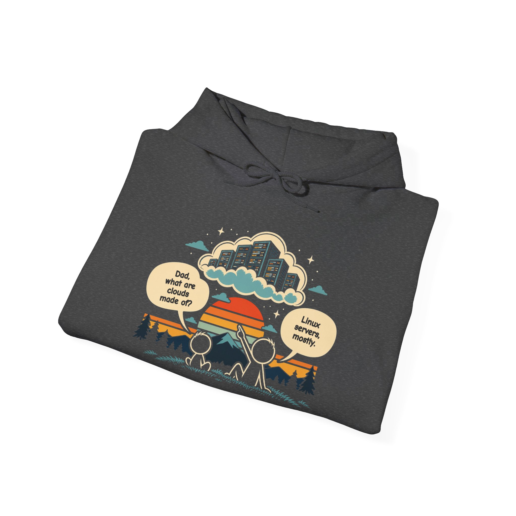Linux Clouds hoodie in Dark Heather, folded