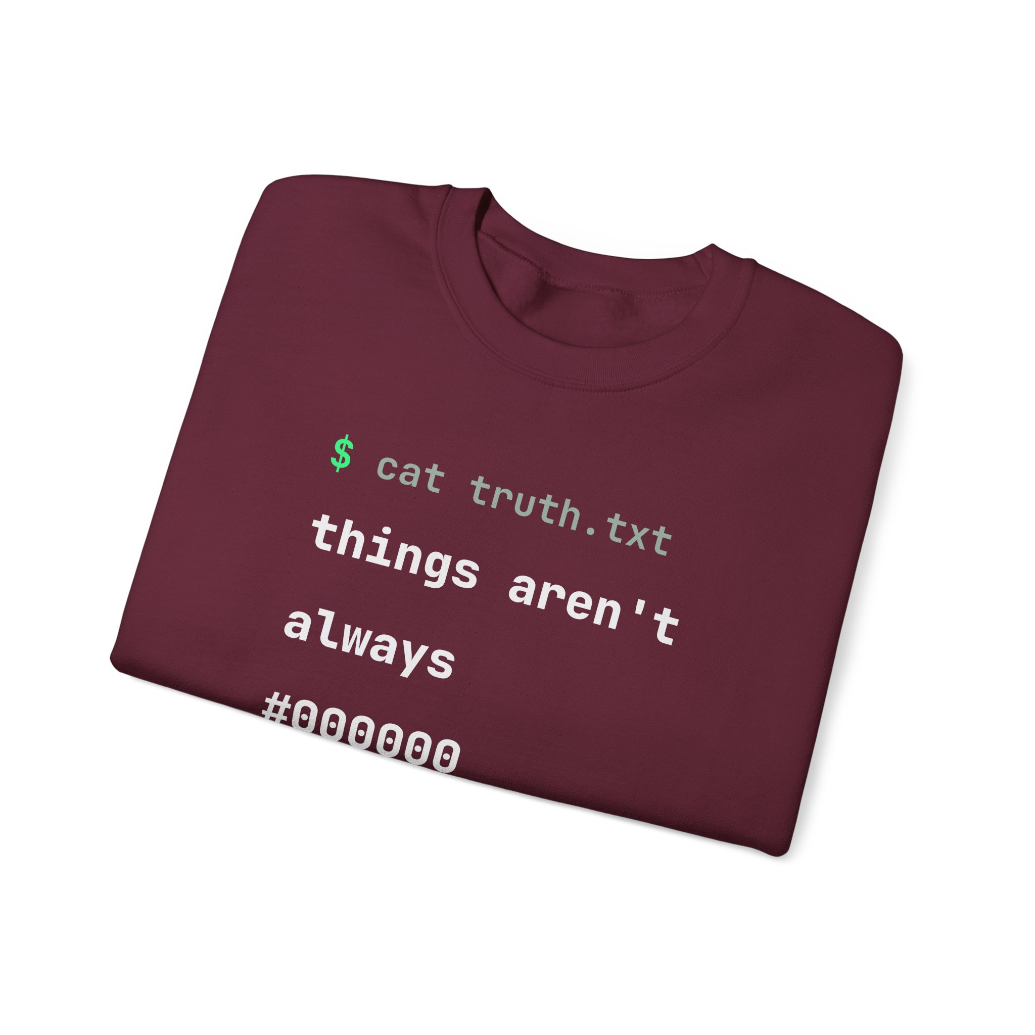 cat truth.txt crewneck sweatshirt in Maroon, folded