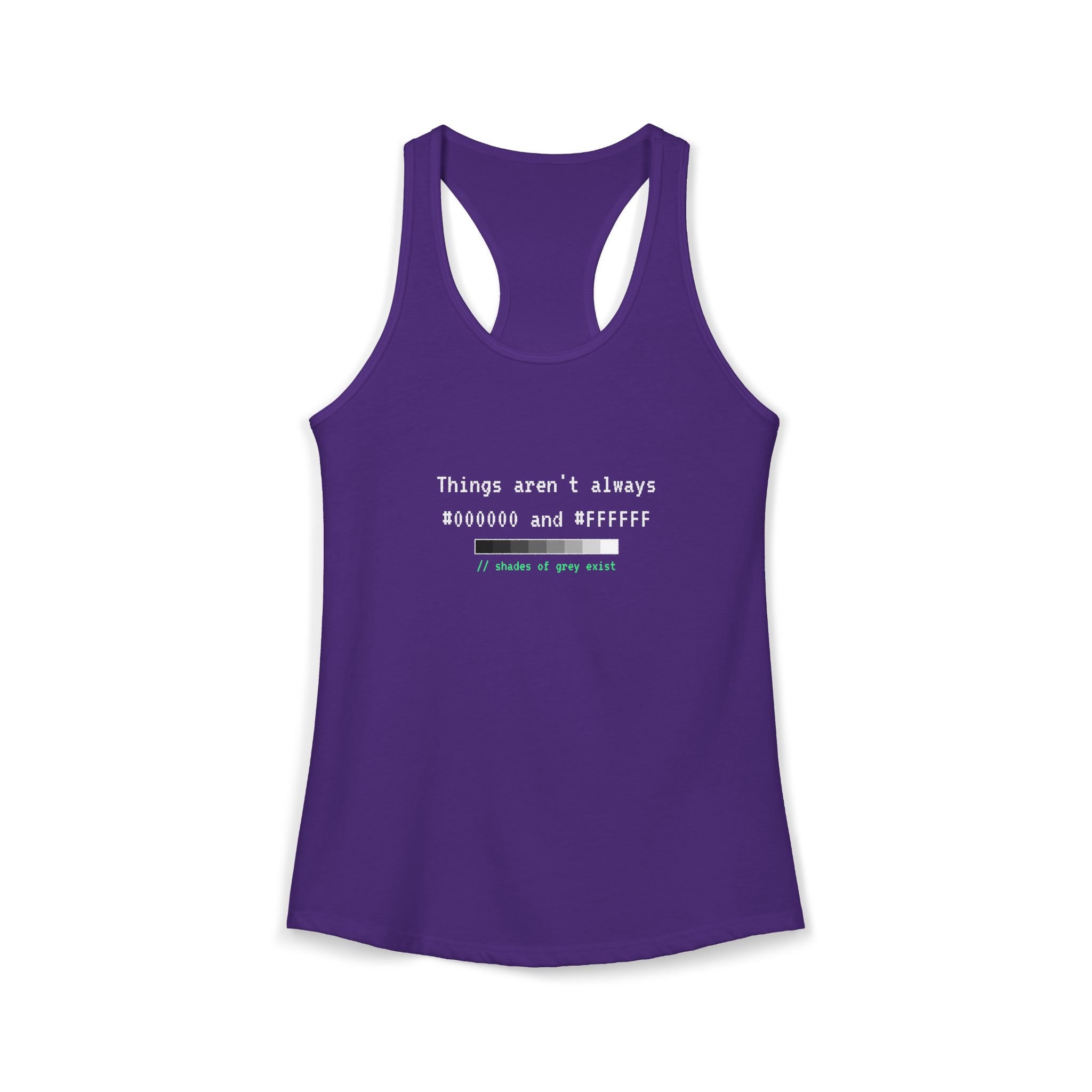 Shades of Grey Exist women's racerback tank in Solid Purple Rush, front 2