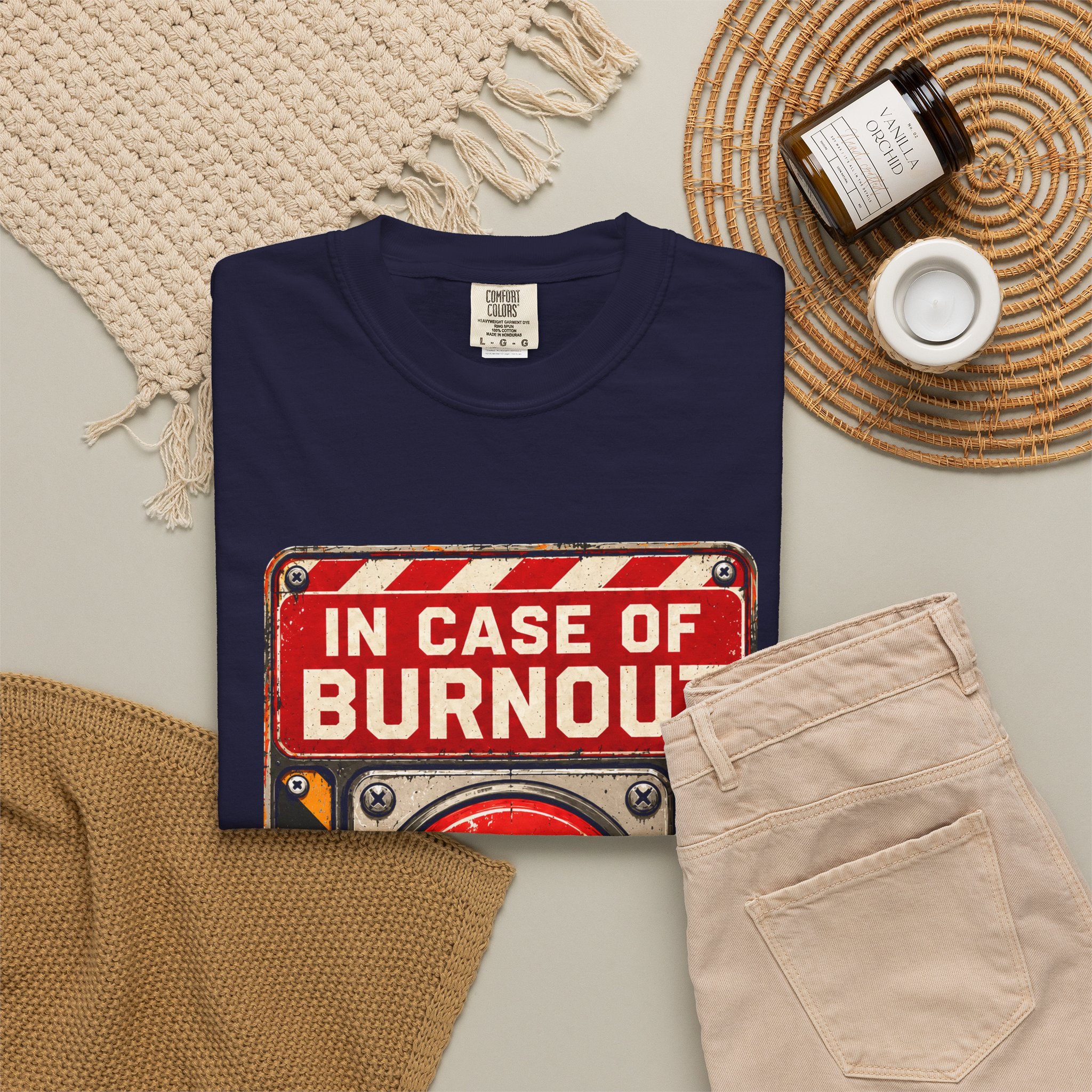 In Case of Burnout T-shirt in True Navy, folded 2