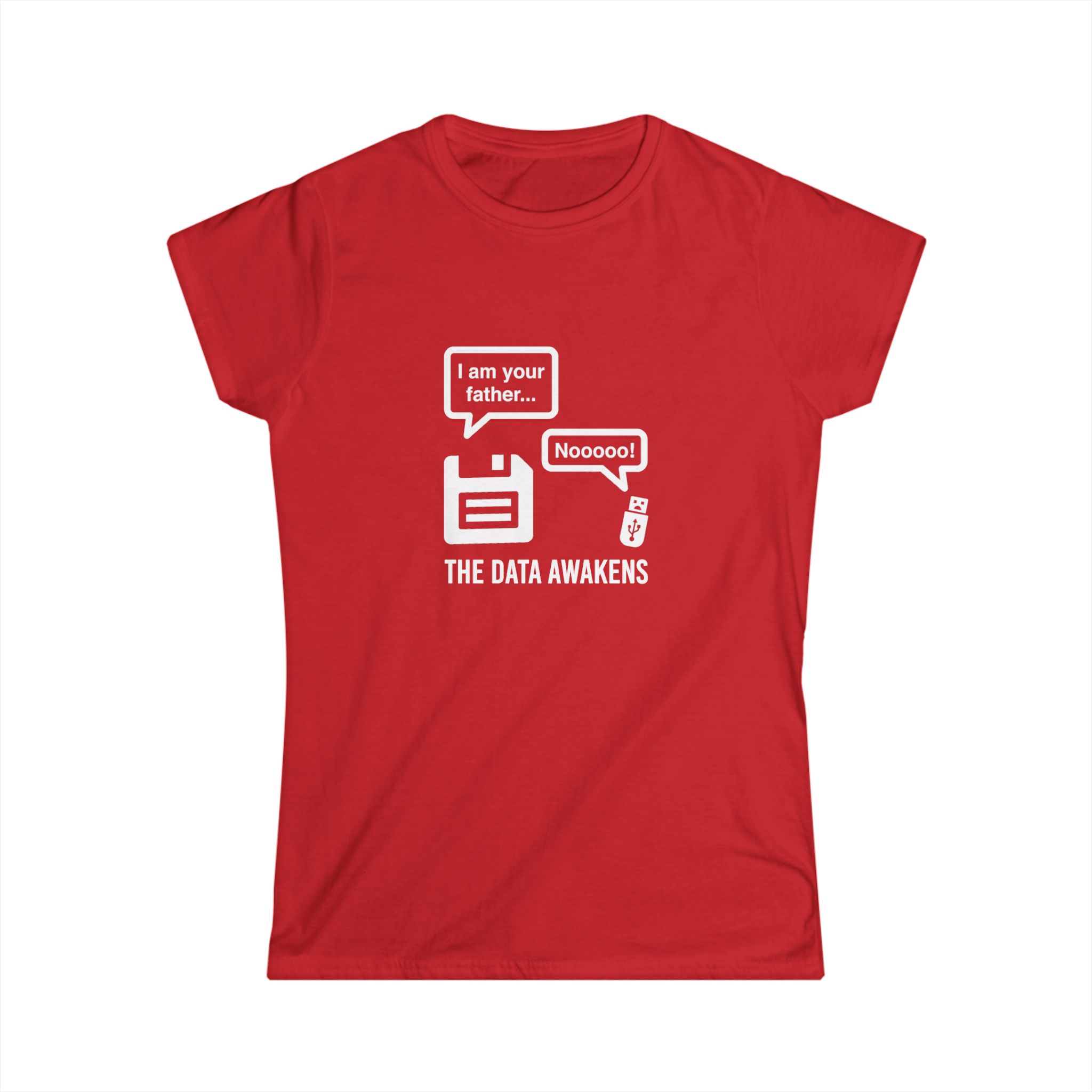 The Data Awakens women's T-shirt in Red, front view
