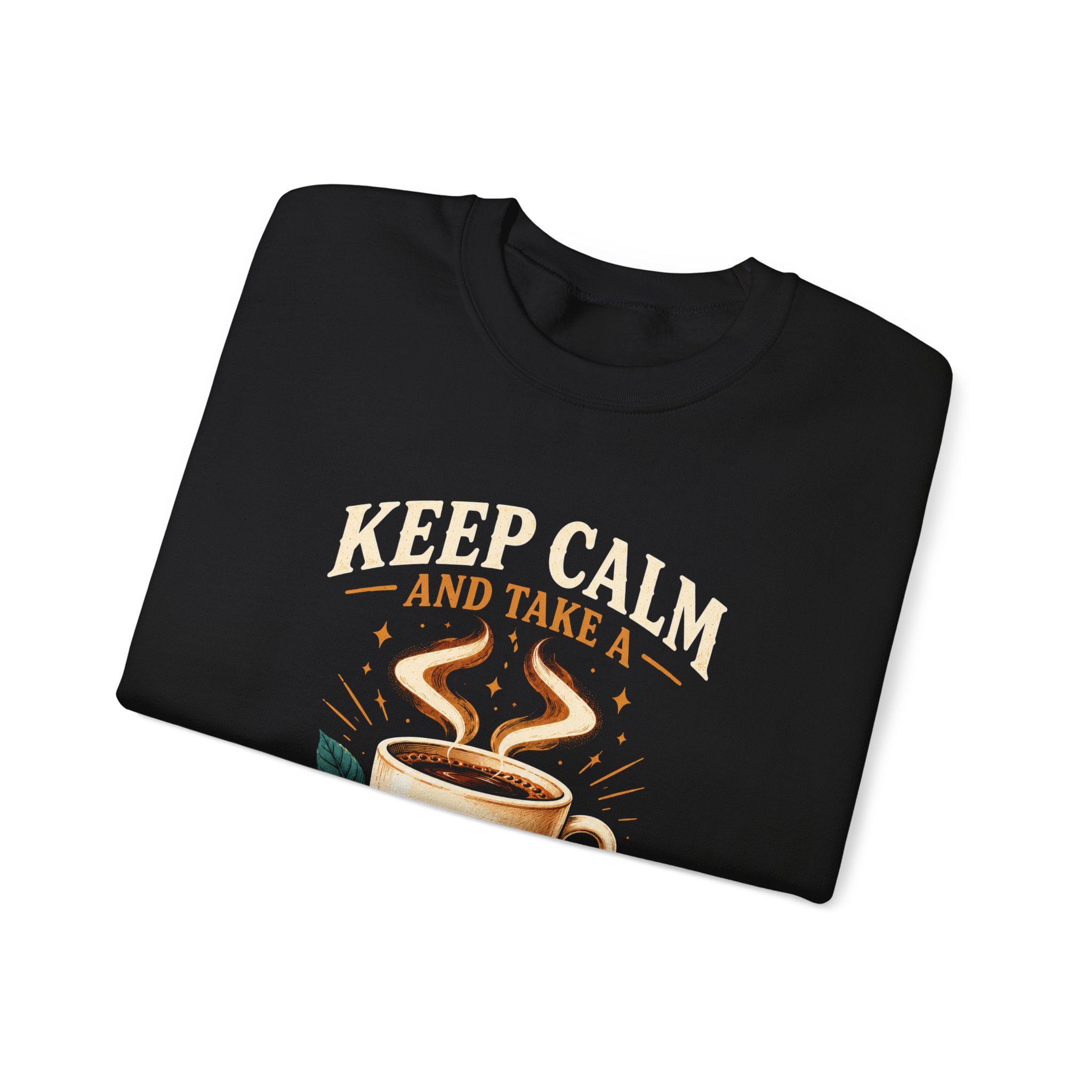 Keep Calm Coffee Break crewneck sweatshirt in Black, folded