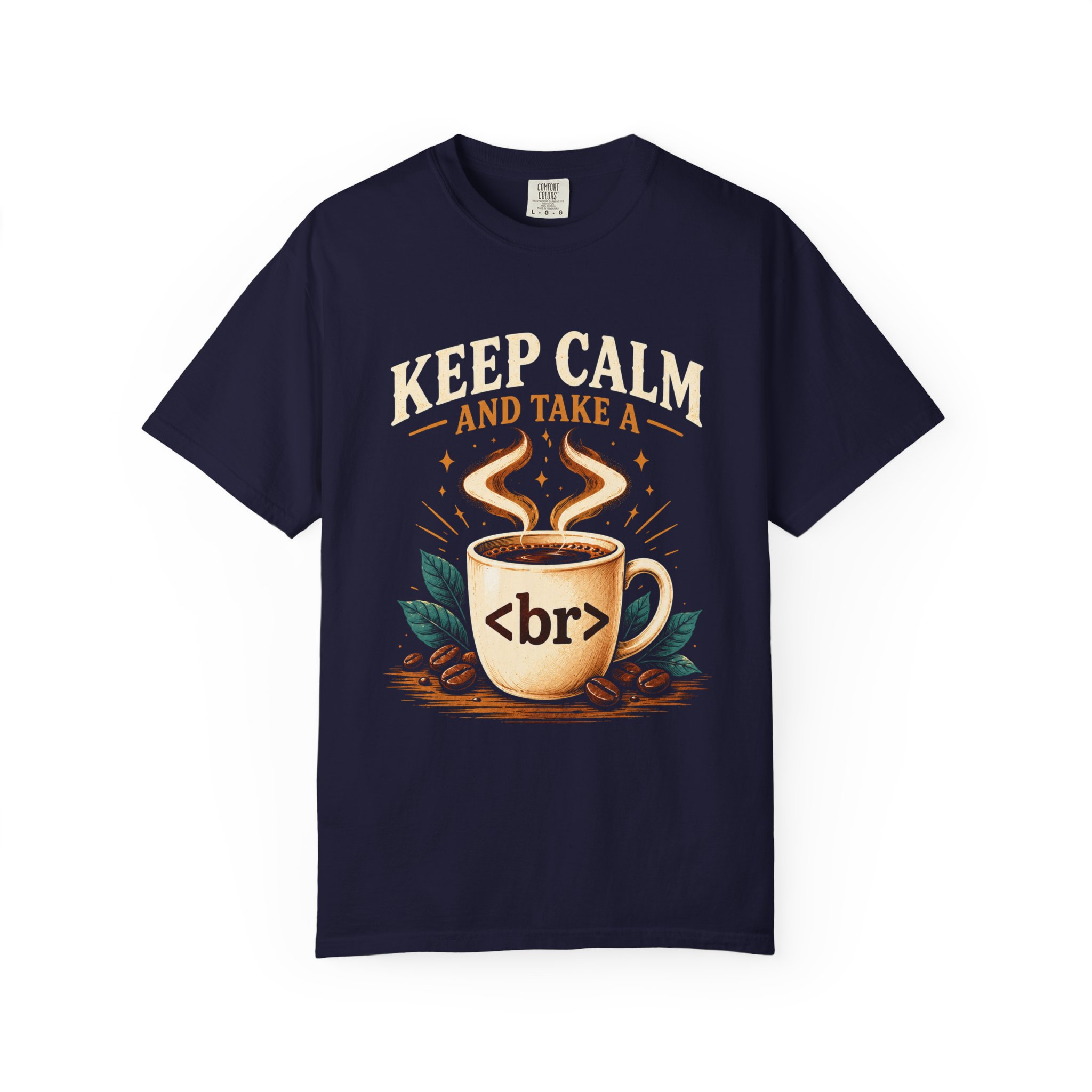 Keep Calm Coffee Break T-shirt in True Navy, front view