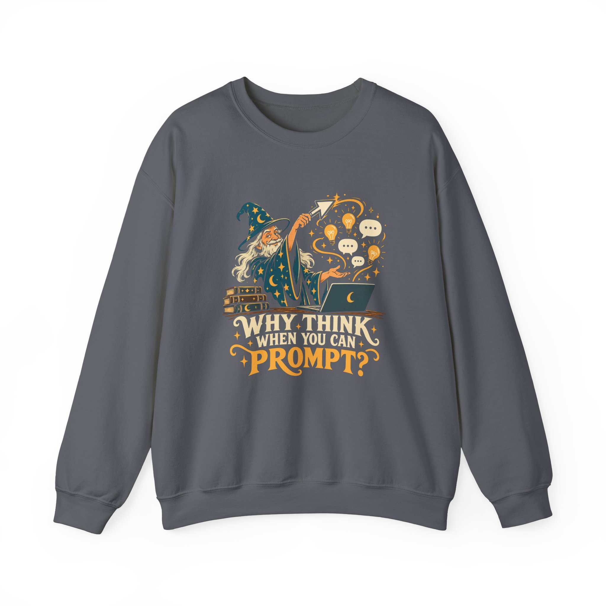 Prompt Wizard crewneck sweatshirt in Charcoal, front view