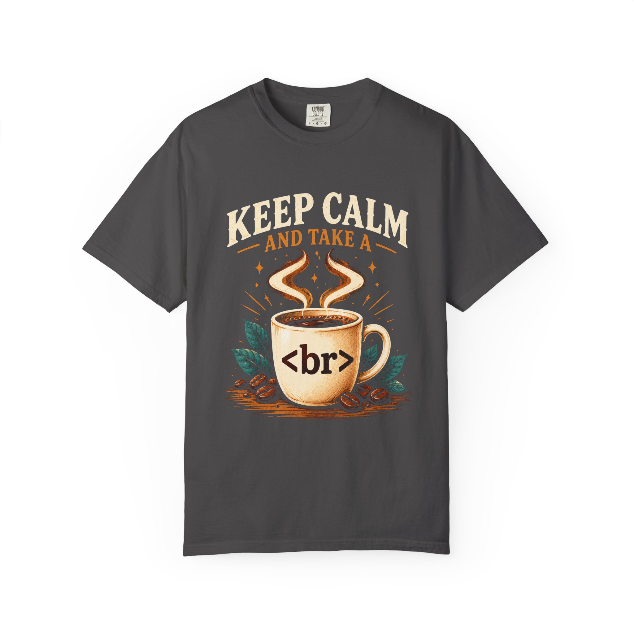 Keep Calm Coffee Break T-shirt in Graphite, front view